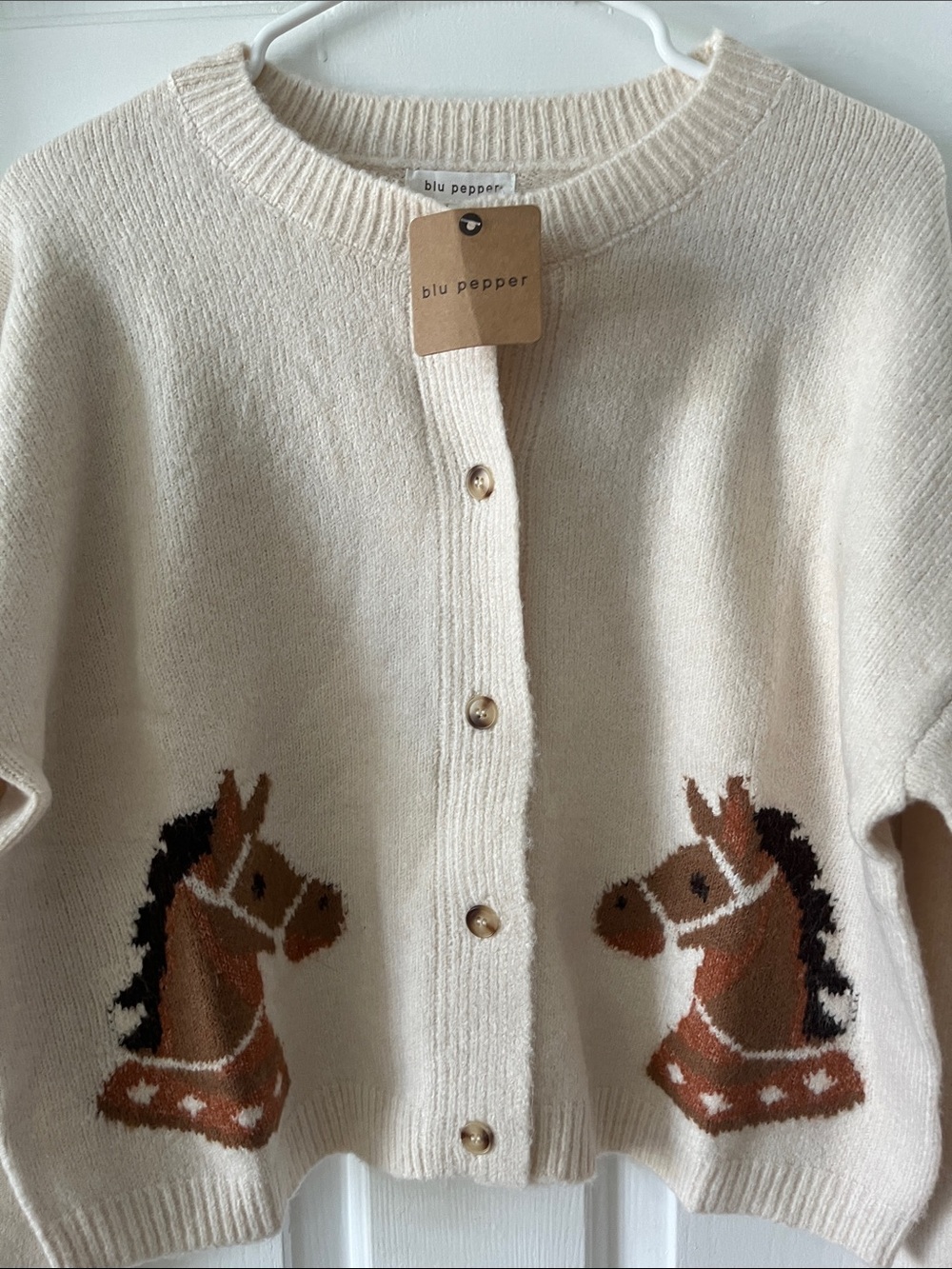 Blu Pepper Cream Cardigan with Brown Horse Intarsia - Picture 4 of 5
